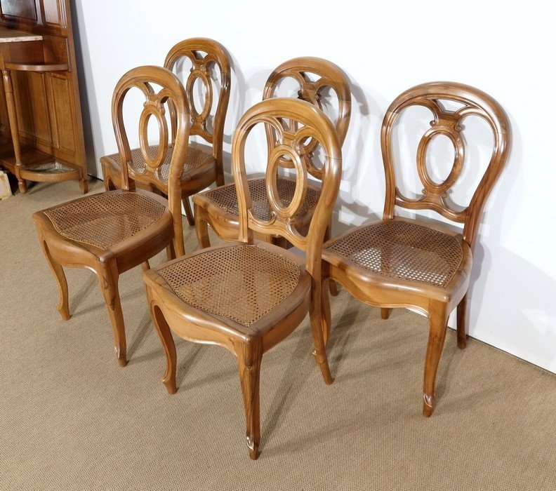  Suite De 5 Chaises En Noyer Massif Dans Le Goût Louis XV, époque Napoléon III - Milieu XIXe -photo-3