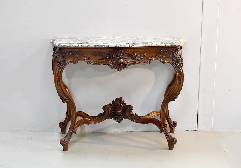  Importante Console Louis XV à 4 Pieds - XIXème 