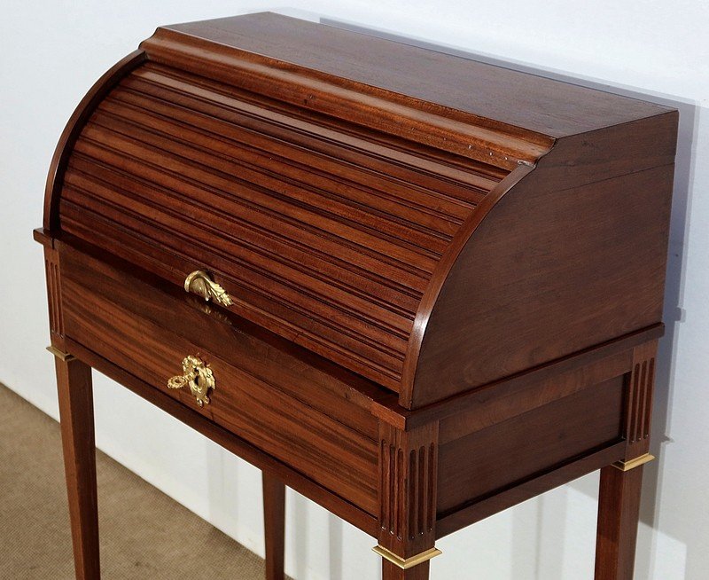 Small Cylinder Desk In Mahogany, Louis XVI Style - Late Nineteenth-photo-1