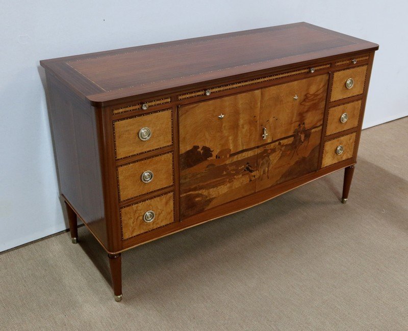  Buffet Commode En Acajou Et Marqueteries, Dans Le Goût Louis XVI - 1940/1950 -photo-2