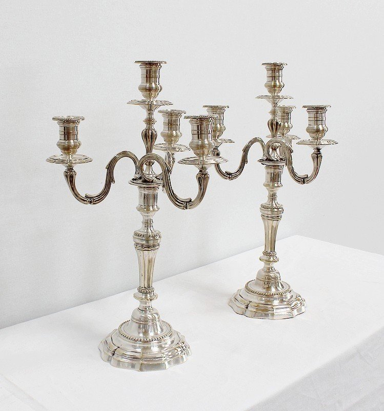 Pair Of Candelabras In Silver Bronze, Louis XVI Taste - Late Nineteenth-photo-3