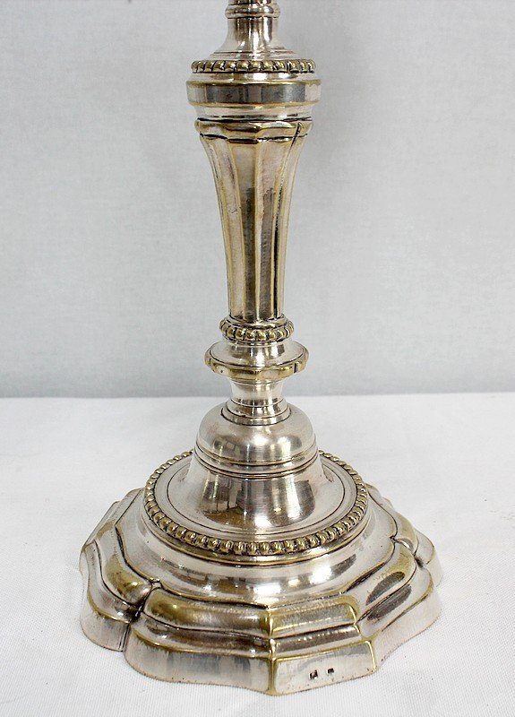 Pair Of Candelabras In Silver Bronze, Louis XVI Taste - Late Nineteenth-photo-5