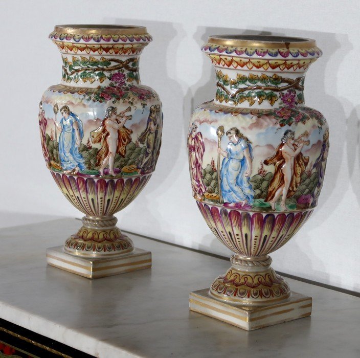 Pair Of Capodimonte Vases - Late Nineteenth-photo-3