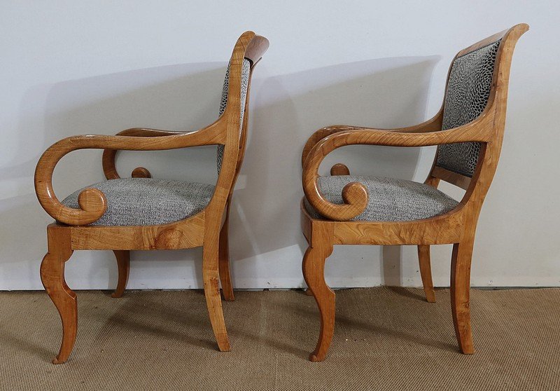 Pair Of Armchairs In Light Ash, Restoration Period / Charles X - Early Nineteenth-photo-6