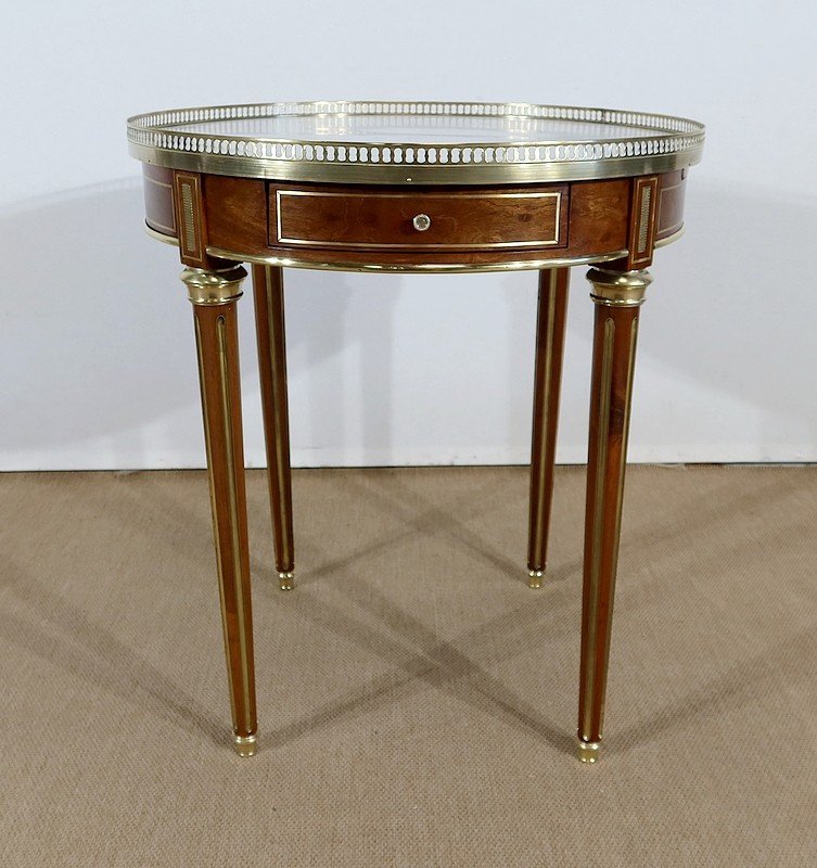  Table Bouillotte En Acajou Et Marbre De Carrare, Style Louis XVI – Milieu XIXe -photo-2