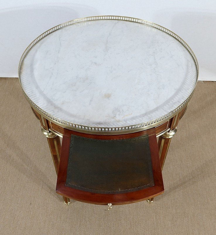  Table Bouillotte En Acajou Et Marbre De Carrare, Style Louis XVI – Milieu XIXe -photo-6