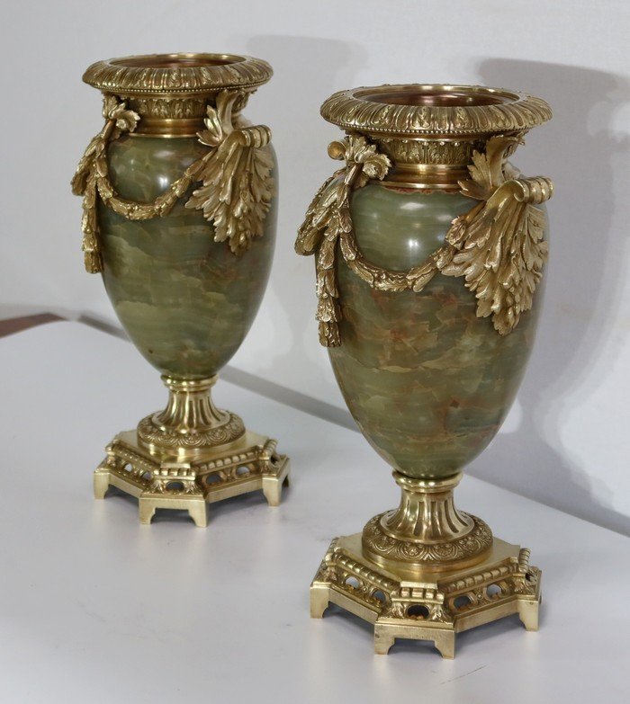  Importante Paire De Vases En Onyx Et Bronze, Style Louis XVI - 2ème Partie XIXe -photo-3