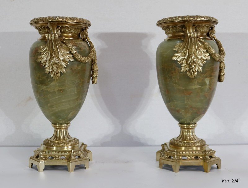  Importante Paire De Vases En Onyx Et Bronze, Style Louis XVI - 2ème Partie XIXe -photo-5