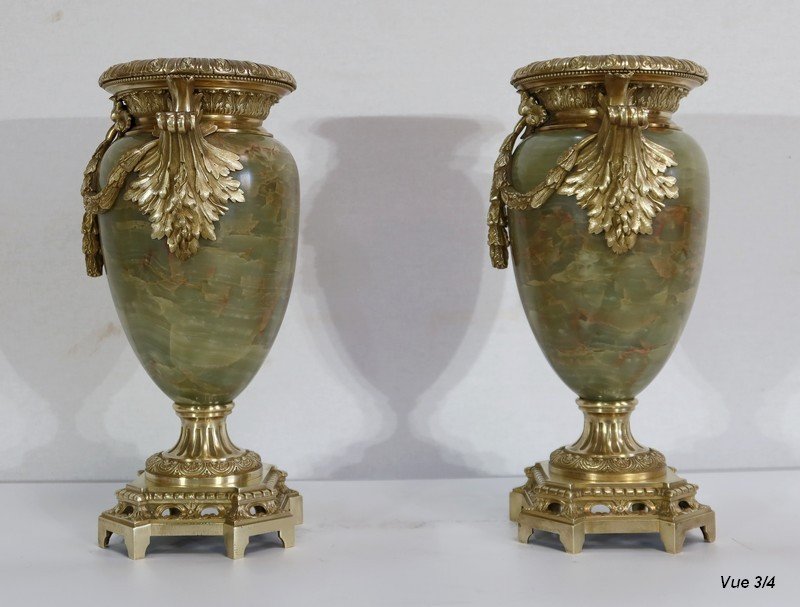  Importante Paire De Vases En Onyx Et Bronze, Style Louis XVI - 2ème Partie XIXe -photo-7