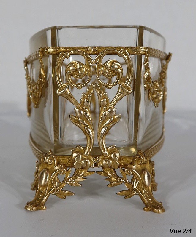 Small Glass And Brass Planter, Louis XVI Style - 1900-photo-3