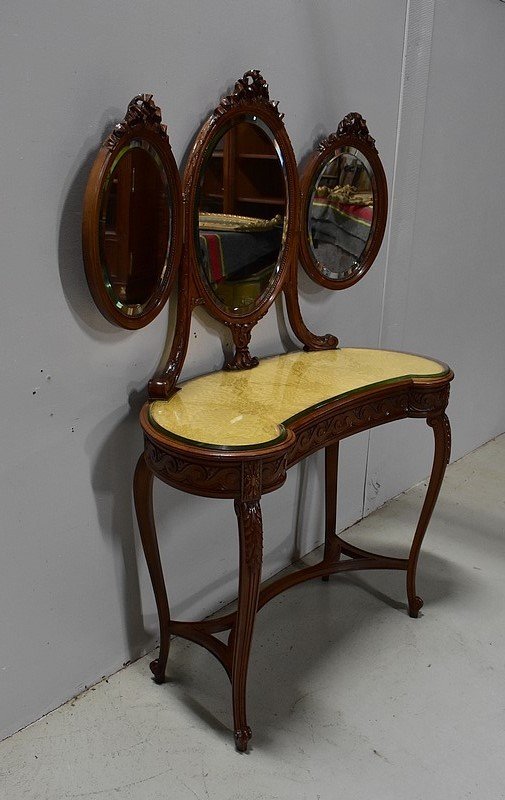 Atypical Kidney Dressing Table In Solid Walnut, Louis XVI Style - Early Twentieth-photo-2