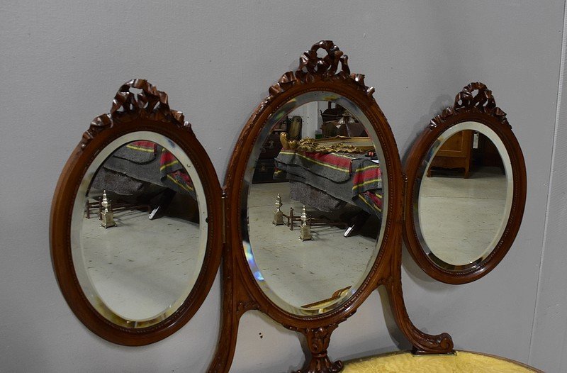 Atypical Kidney Dressing Table In Solid Walnut, Louis XVI Style - Early Twentieth-photo-4