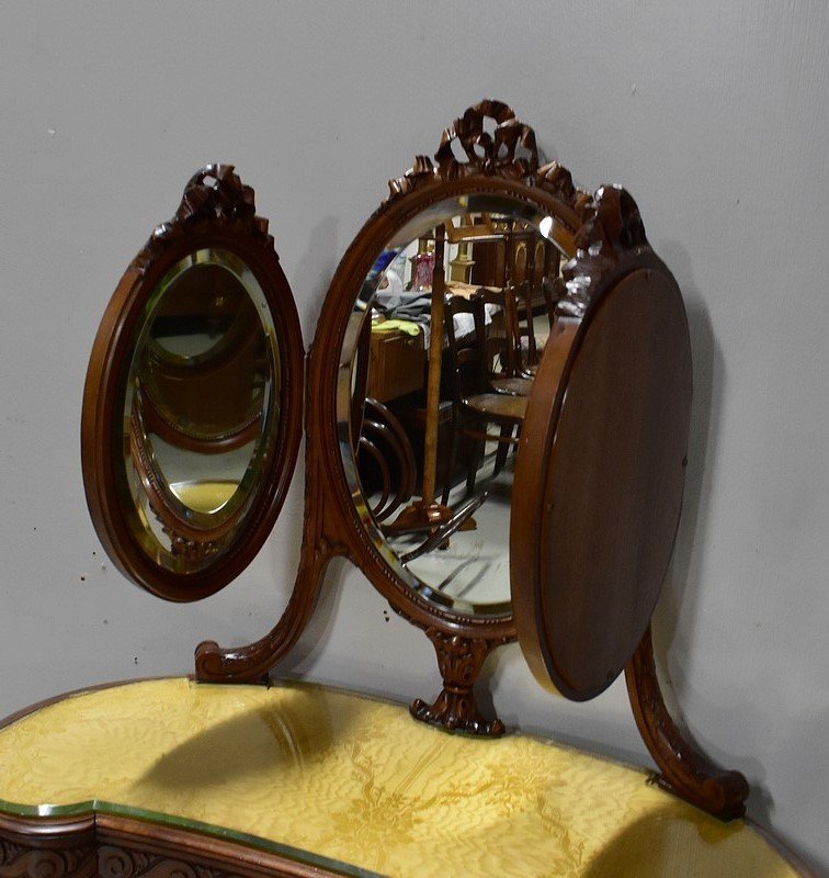 Atypical Kidney Dressing Table In Solid Walnut, Louis XVI Style - Early Twentieth-photo-1