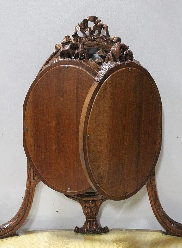 Atypical Kidney Dressing Table In Solid Walnut, Louis XVI Style - Early Twentieth-photo-2