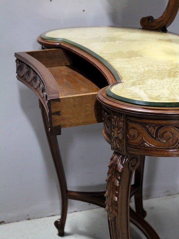 Atypical Kidney Dressing Table In Solid Walnut, Louis XVI Style - Early Twentieth-photo-6