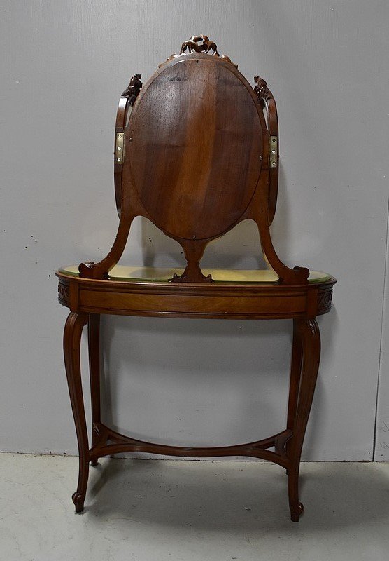 Atypical Kidney Dressing Table In Solid Walnut, Louis XVI Style - Early Twentieth-photo-7