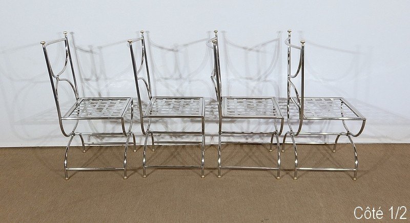  Ensemble Table Et 4 Chaises, Modèle Savonarole, Maison Jansen - 1960 -photo-3