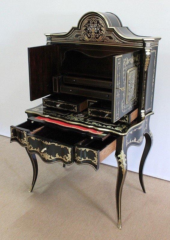  Rare Cabinet En Bois Noirci Et Laiton, époque Napoléon III - XIXe -photo-4