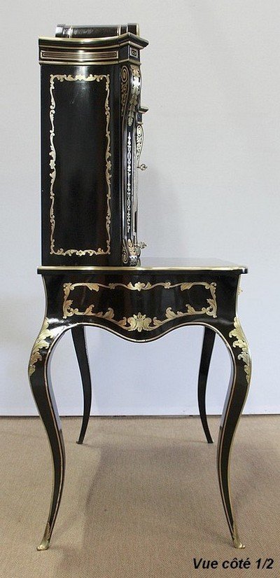 Rare Cabinet In Blackened Wood And Brass, Napoleon III Period - Nineteenth-photo-6