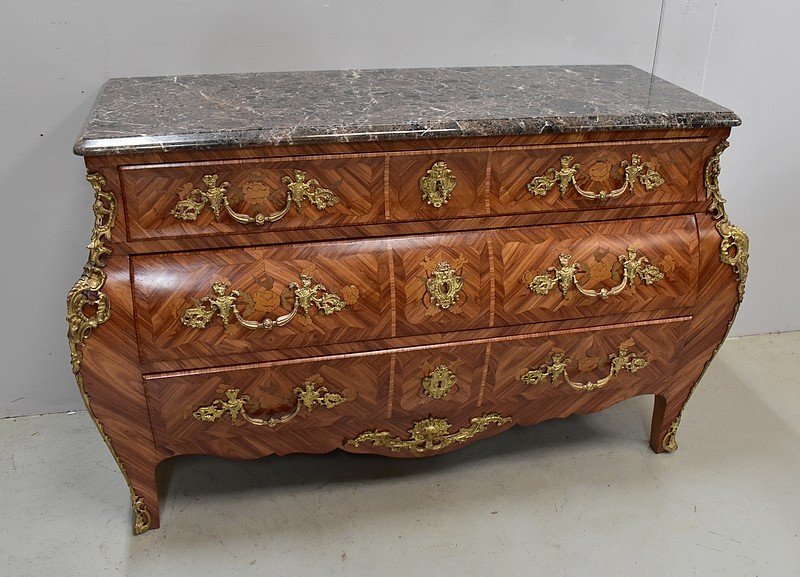 Important Tomb Commode In Rosewood, Louis XIV Style - Mid 20th Century