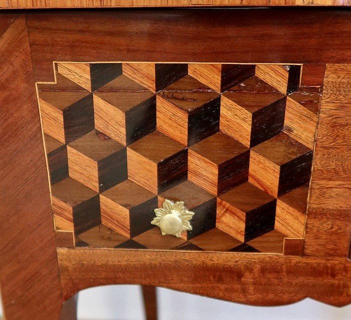 Dressing Table In Various Wood Marquetry, Transition Period Louis XV / Louis XVI - XVIIIth-photo-3