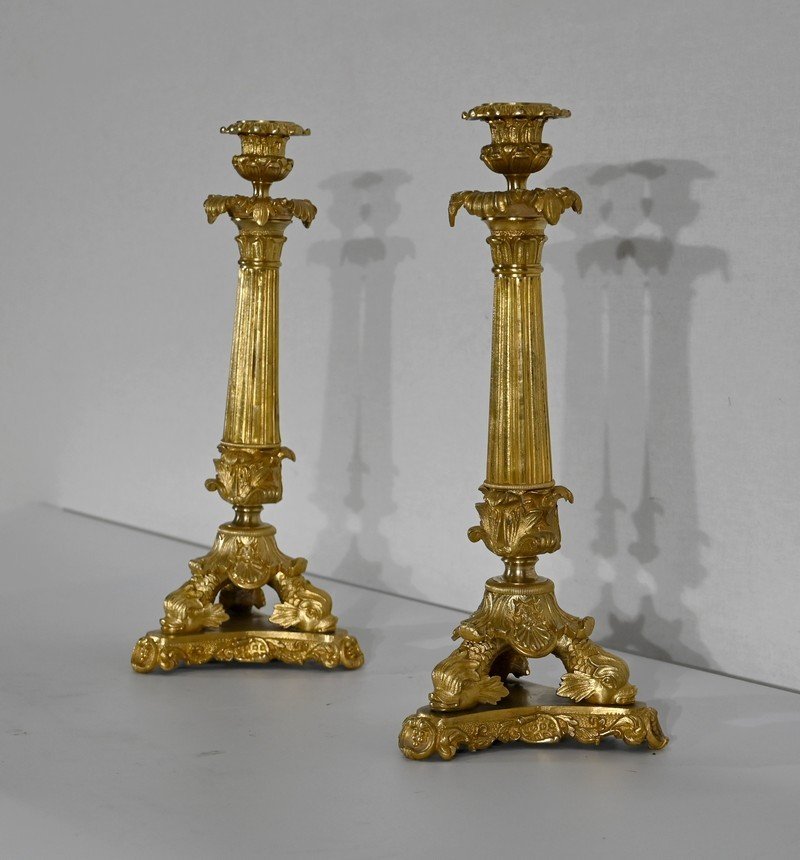 Pair Of Candlesticks In Bronze, Restoration Period - Early Nineteenth-photo-3