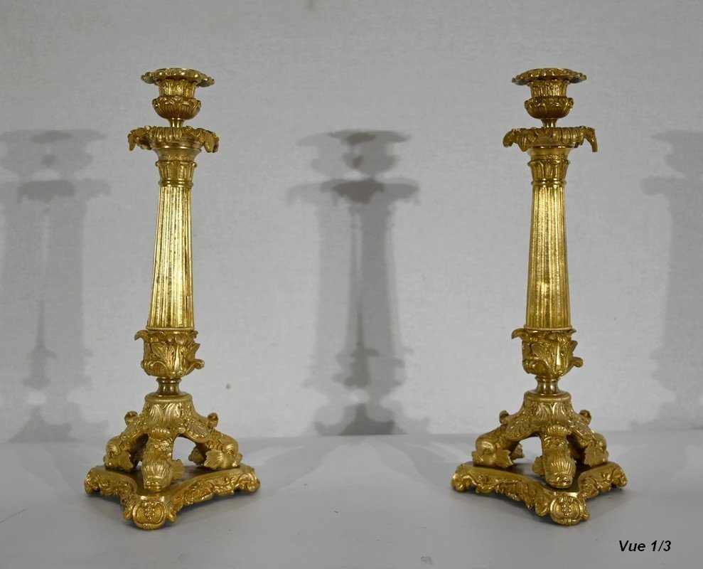 Pair Of Candlesticks In Bronze, Restoration Period - Early Nineteenth-photo-4