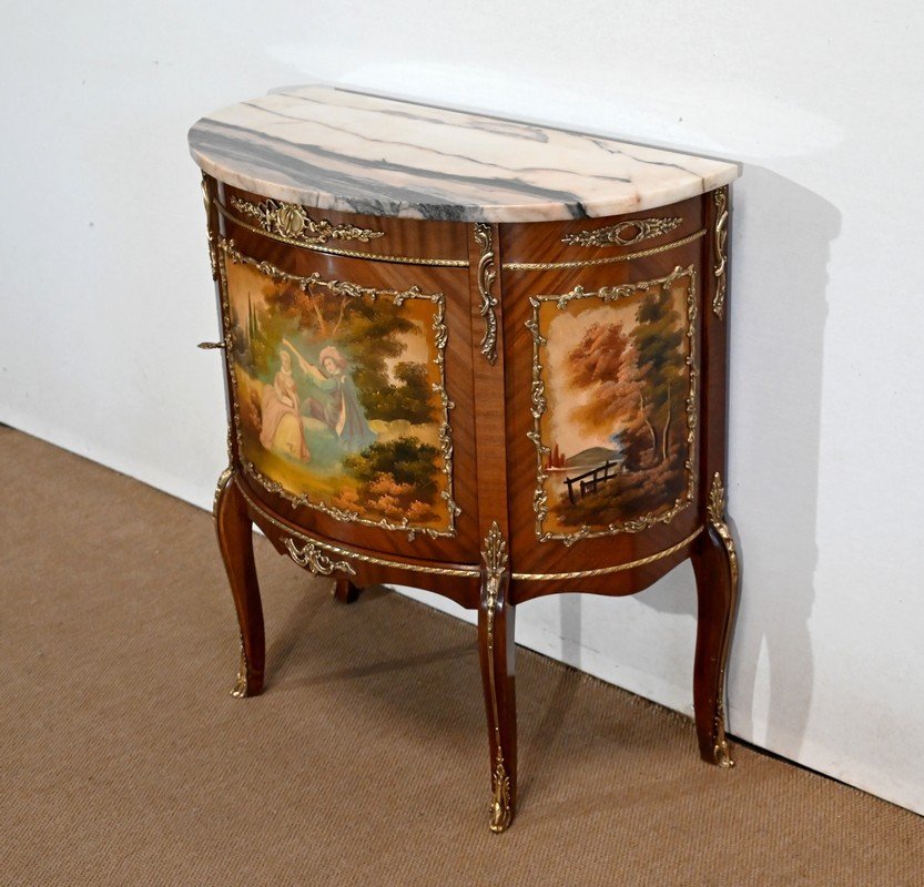 Half-moon Mahogany Buffet-commode, Transition Louis XV-louis XVI - 1st Part Of The Twentieth-photo-3