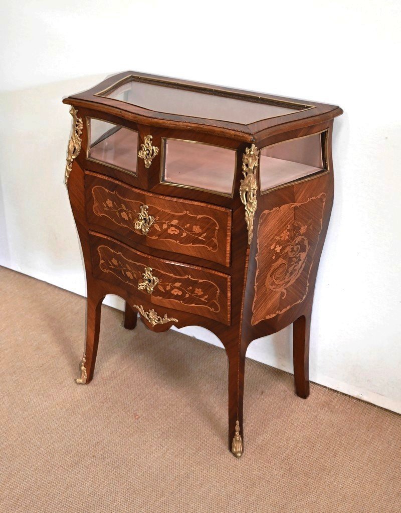 Small Showcase Commode In Mahogany And Violet Wood, Louis XV Style - Late Nineteenth-photo-3