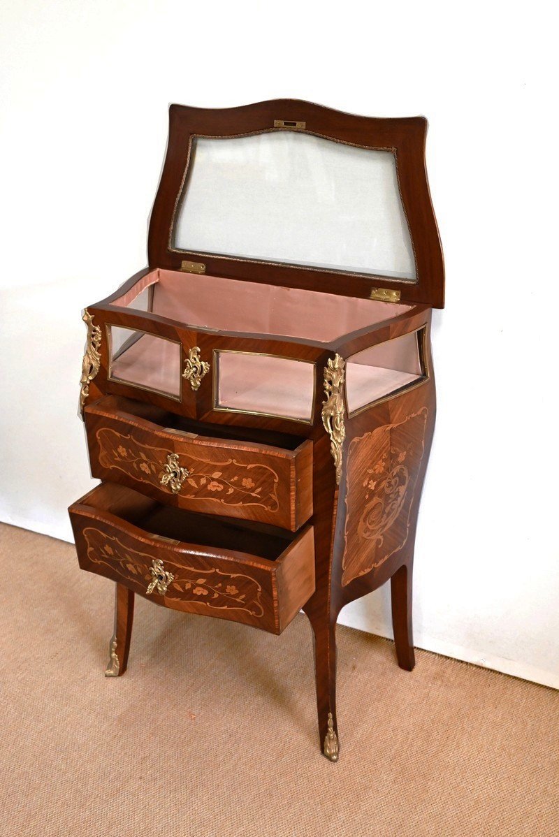 Petite Commode Vitrine En Acajou Et Bois De Violette, Style Louis XV – Fin XIXe-photo-4