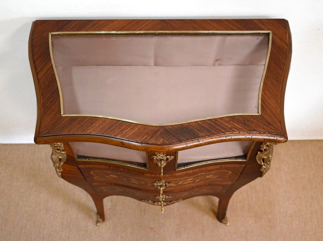 Petite Commode Vitrine En Acajou Et Bois De Violette, Style Louis XV – Fin XIXe-photo-1