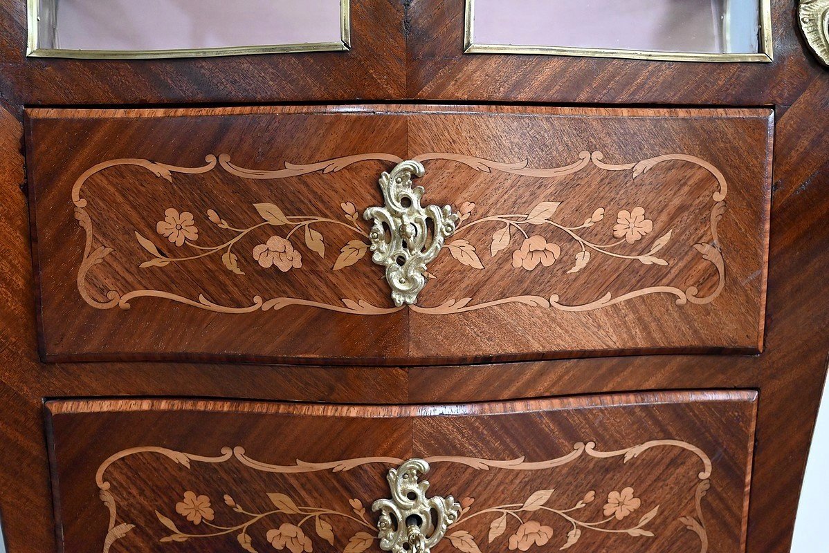 Petite Commode Vitrine En Acajou Et Bois De Violette, Style Louis XV – Fin XIXe-photo-4