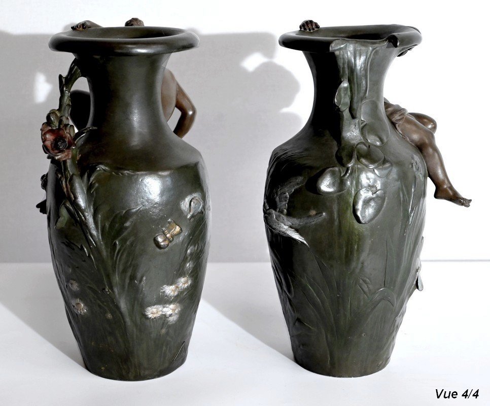 Paire De Vases En Régule, A. Moreau – Fin XIXe-photo-8