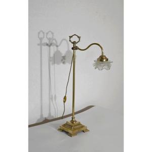 Petite Lampe Tulipe En Verre Et Bronze, Réglable, Art Déco – 1920