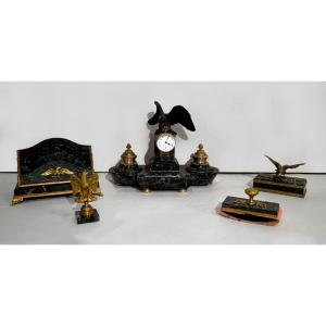 Rare Marble And Bronze Desk Set, Empire Style - 2nd Half Of The Nineteenth