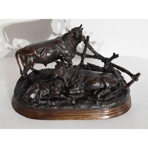 Bronze « Famille Bovine », D’après Jules Moigniez – Début XXe