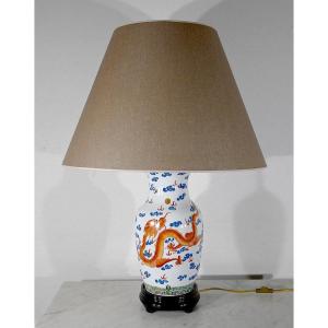 Importante Lampe « dragons » En Porcelaine De Chine – 1960