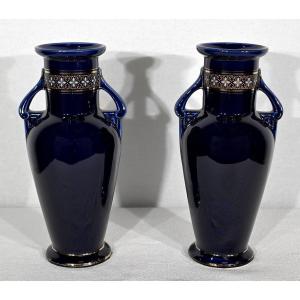 Pair Of Glazed Earthenware Vases - Early Twentieth