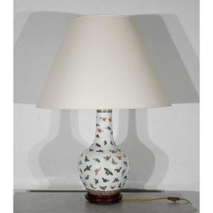 Importante Lampe « papillons » En Porcelaine De Chine – 1960