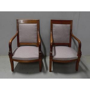 Pair Of Light Mahogany Armchairs, Return From Egypt Style - 19th Century