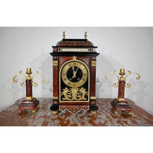 Pendulum In "boulle" Marquetry Called Religious, By L. Leroy & Cie, Napoleon III Period - Mi