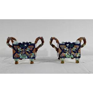 Pair Of Barbotine Planters, G. De Bruyn - 1900