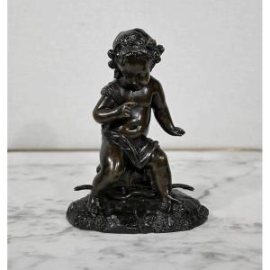 Bronze "putto With The Arc" - 19th Century