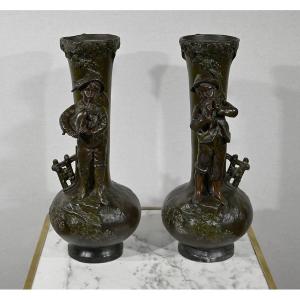 Pair Of Vases In Regulates "children Musicians", After A. Moreau - Late Nineteenth