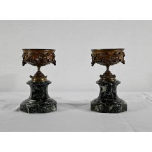 Pair Of Bronze And Marble Cups - Late Nineteenth