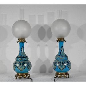 Paire De Lampes En Porcelaine Et Bronze, Napoléon III – Milieu XIXe