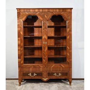 Narrow Library In Walnut And Thuya, Louis XV Taste - Late Nineteenth