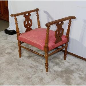 Small Bench With Armrests In Solid Walnut - Late Nineteenth