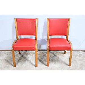 Pair Of “bow Wood” Chairs, Signed H.steiner – 1950