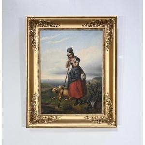 Oil Painting, “the Shepherdess”, 19th Century School – 2nd Part 19th